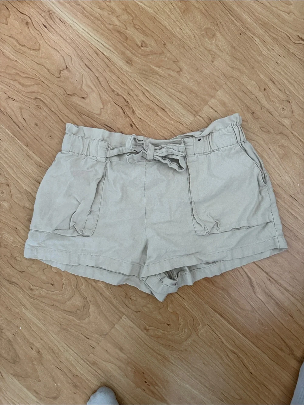 Primark High Waist Drawstring Shorts - Beige